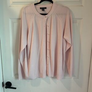 Designers Originals Pink Knit Cardigan Crew Neck Pearl Buttons Sweater Sz 1X